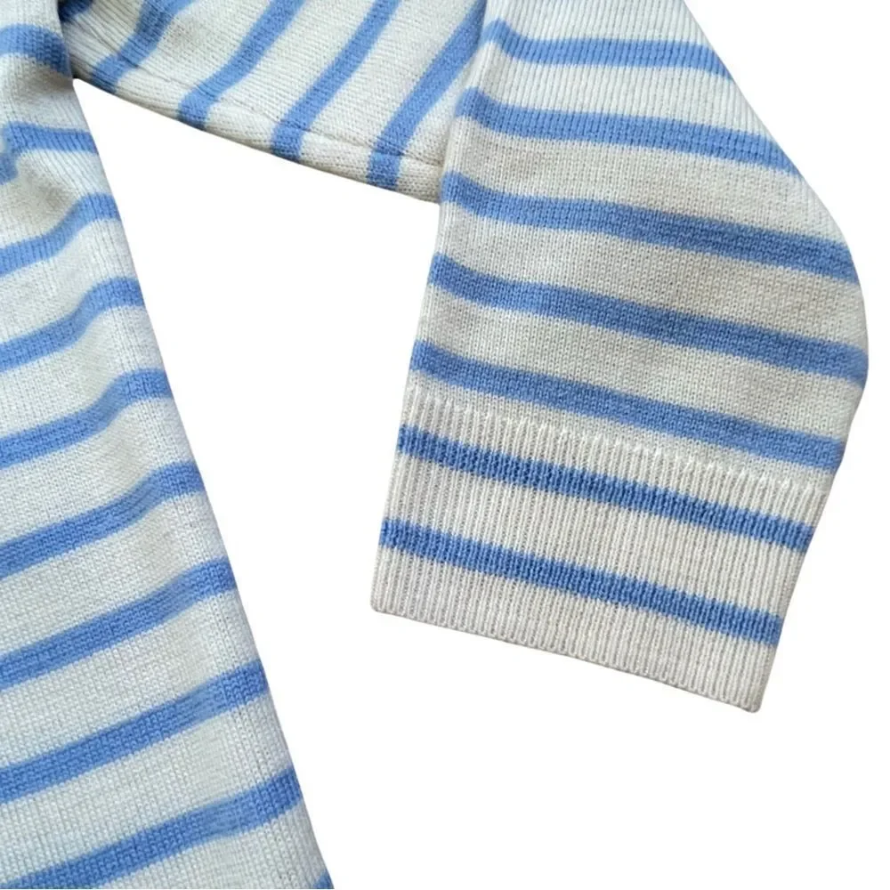 J.Crew Merino “Tippi” Wool Ivory Blue Crew Neck Striped Butterflies Sweater • XS